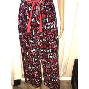 Love Is Women’s Fleece Pajama Pants black Red Hearts Valentines size Large